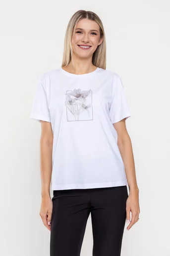 Tricou bumbac panou flori alb BMM0317