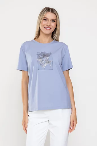 Tricou bumbac panou flori albastru BMM0317
