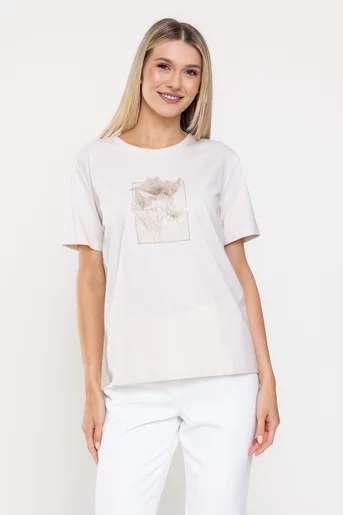 Tricou bumbac panou flori bej  BMM0317