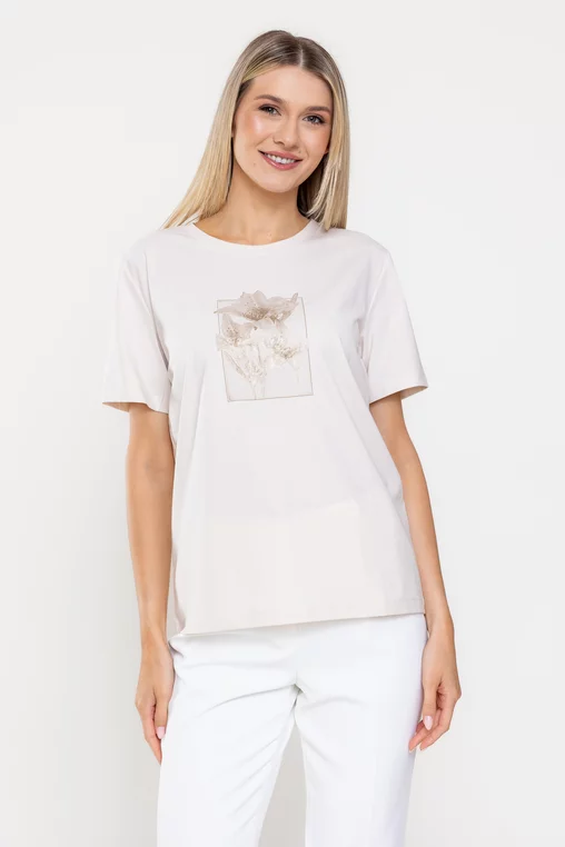 Tricou bumbac panou flori bej  BMM0317 picture - 1