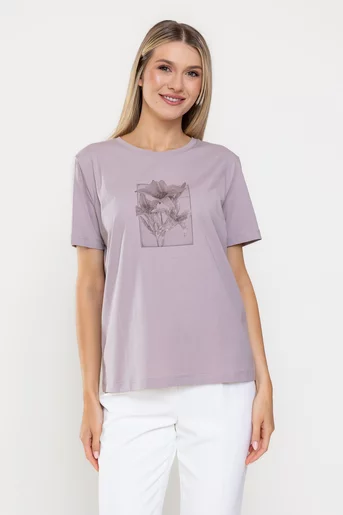 Tricou bumbac panou flori violet BMM0317