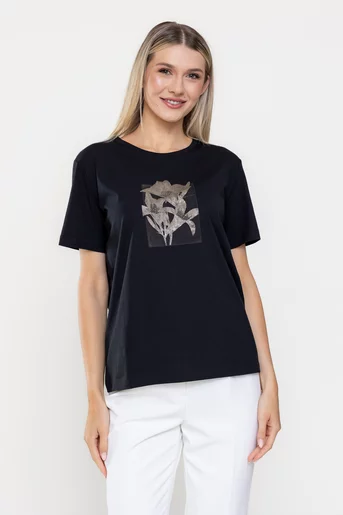 Tricou bumbac panou flori negru BMM0317