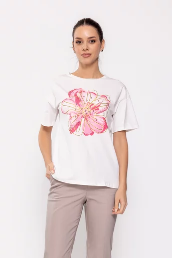 Tricou casual cu strasuri roz BDP0202