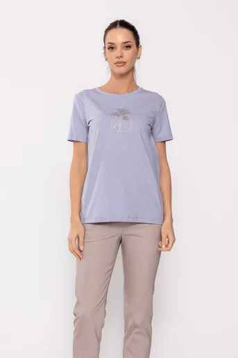 Tricou casual din bumbac bleu BLI0237
