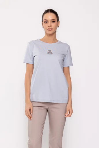 Tricou casual din bumbac bleu BLI0242
