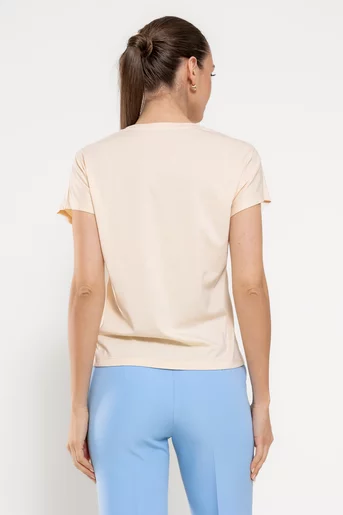 Tricou casual din bumbac cu panou mașină bej BROS0307