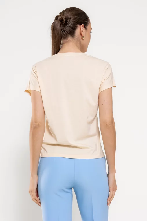 Tricou casual din bumbac cu panou mașină bej BROS0307 picture - 2