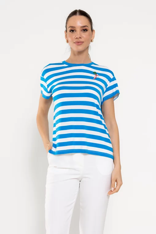 Tricou cu dungi late albastru BROS0303 picture - 1