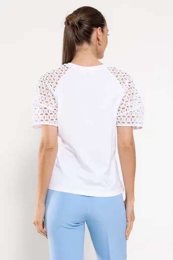 Tricou cu maneca ajurată alb BLA0307