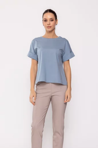 Tricou cu manșete dublate bleu BLI0240