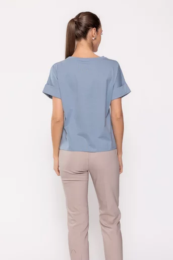 Tricou cu manșete dublate bleu BLI0240