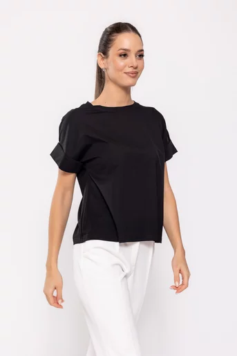 Tricou cu manșete dublate negru BLI0240