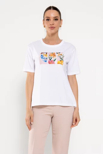 Tricou cu panou cu flori ivory cu perle BROS0304