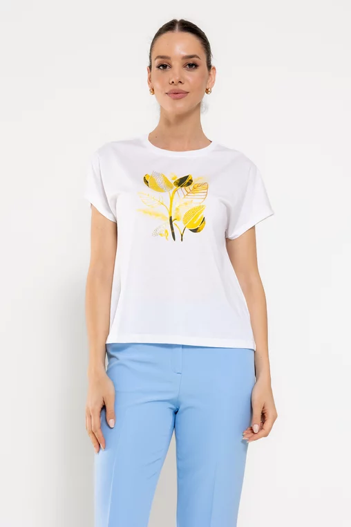 Tricou cu panou frunze galben BROS0305 picture - 1