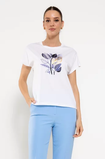 Tricou cu panou frunze indigo BROS0305