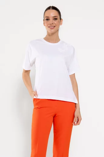 Tricou lejer cu broderie florală ivory BROS0302
