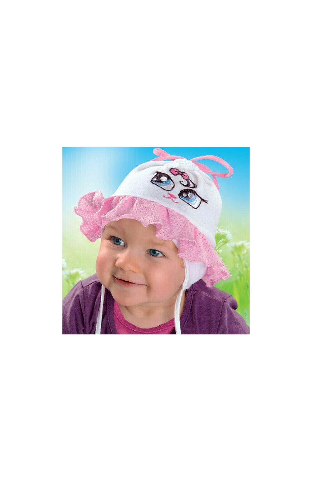 Caciula din bumbac pentru fetite 1-12 luni - AJS 26-011 alb, roz, fucsia, mov