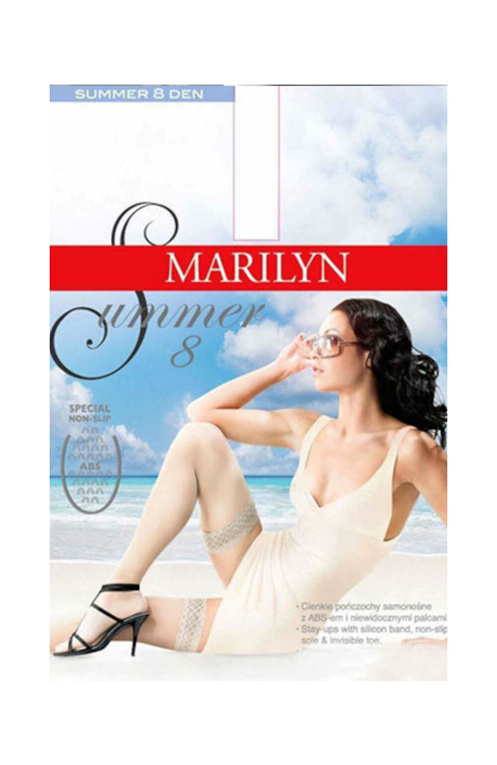 Dresuri cu banda adeziva, talpa ABS - Marilyn Summer 8 Abs, 8 DEN - alb, negru