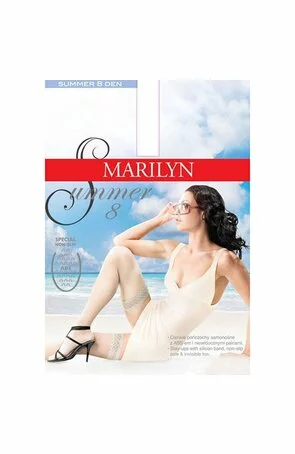 Dresuri cu banda adeziva, talpa ABS - Marilyn Summer 8 Abs, 8 DEN - alb, negru
