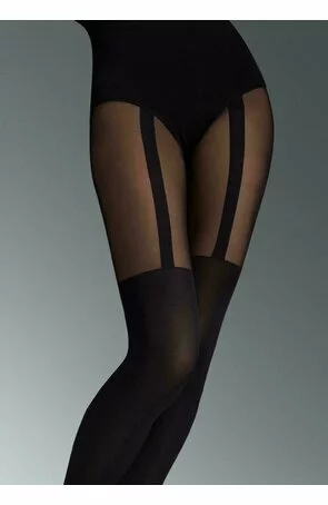 Ciorapi cu model imitatie portjartier - Marilyn Zazu Line, 60 DEN - negru