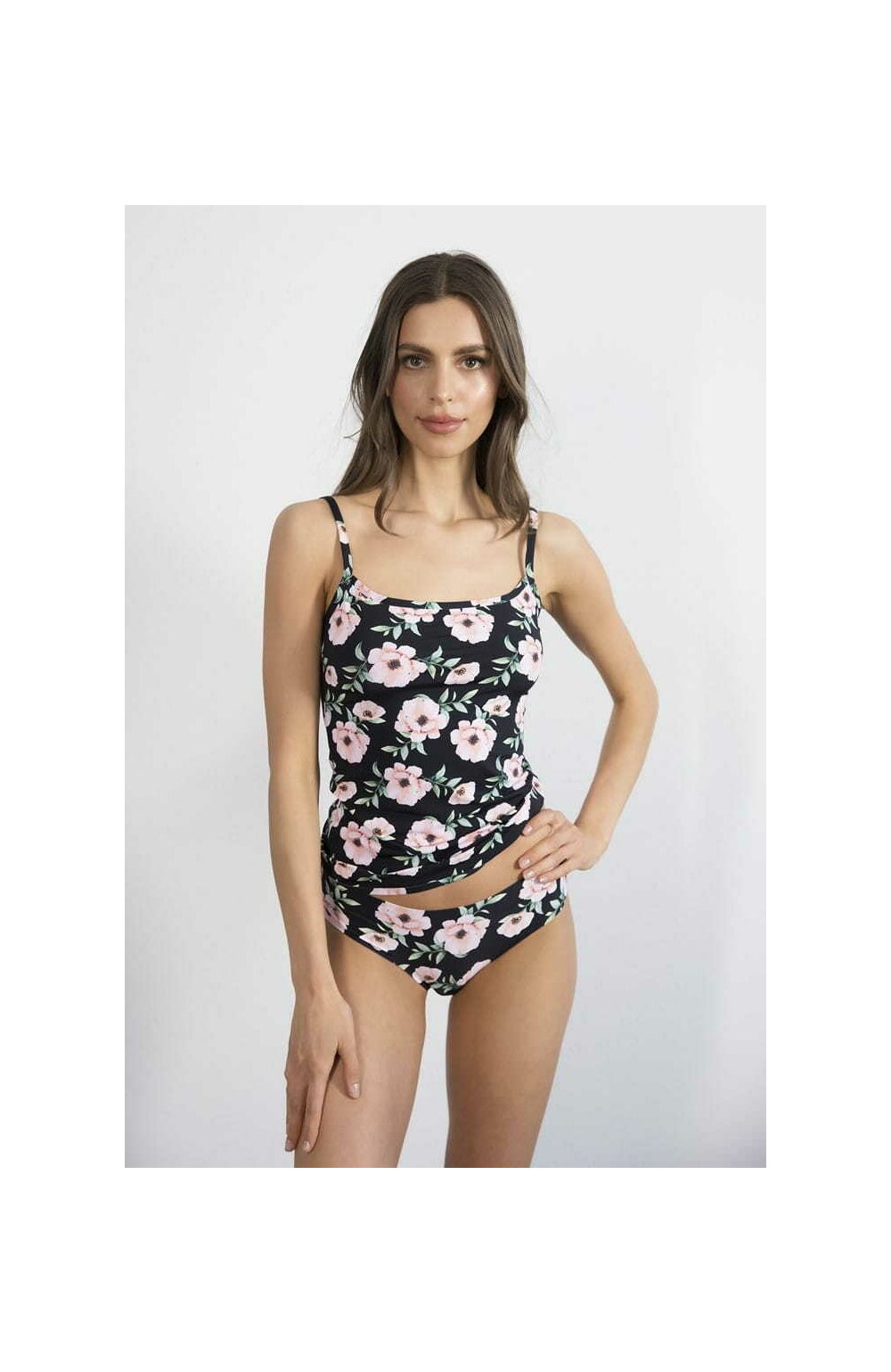 Top dama cu bretele subtiri, Invisible-Line Julimex Hibiscus - negru floral