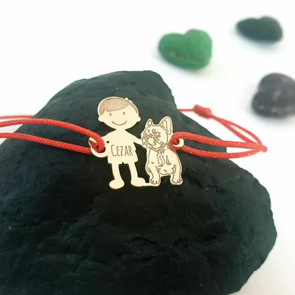 14K 2 Tagú Bulldog Családi Karkötő állítható zsinórral