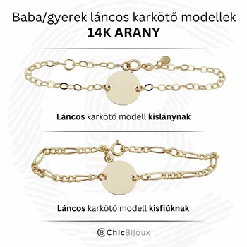 14K Kislány/Kisfiú Örzőangyal Karkötő lánccal