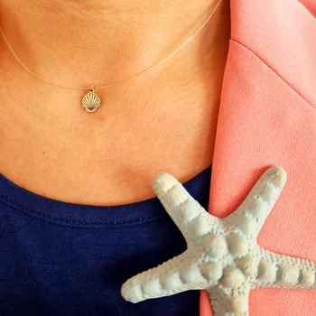 14K Sárga Arany Choker - Tengeri kagyló Medál- Szilikon lánc karabineres csattal