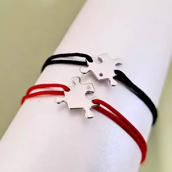 Ezüst Páros Karkötő Szett Gyémánttal és állítható zsinórral - Puzzle Darabok
