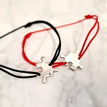 Ezüst Páros Karkötő Szett Gyémánttal és állítható zsinórral - Puzzle Darabok
