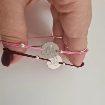 2 db-os karkötő szett természetes gyémánttal - Sisters Forever - 15 mm-es érme 2 nővér/barátnő sziluettel - Gyöngyök 4 mm - Ezüst 925 - Zsinór