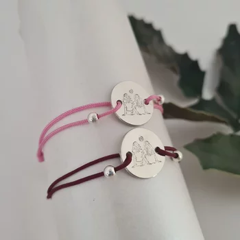 2 db-os karkötő szett természetes gyémánttal - Sisters Forever - 15 mm-es érme 2 nővér/barátnő sziluettel - Gyöngyök 4 mm - Ezüst 925 - Zsinór