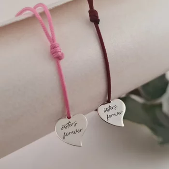 2 db-os karkötő szett természetes gyémánttal - Sisters Forever - 15 mm-es érme 2 nővér/barátnő sziluettel - Gyöngyök 4 mm - Ezüst 925 - Zsinór