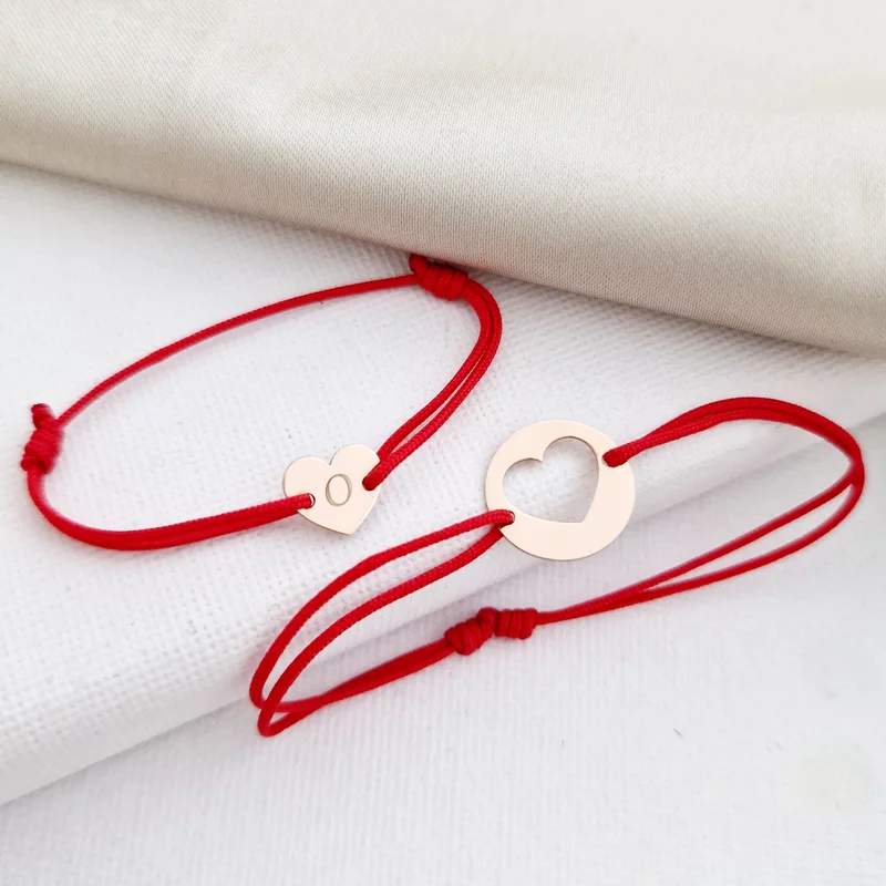 2 Részes Karkötő Szett - 14K Rozé Arany Érme És Szív -  Állítható Zsinór