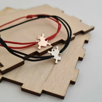 14K Sárga- és Rózsa Arany Páros Karkötő Szett Gyémánttal és állítható zsinórral - Puzzle Darabok