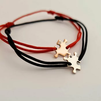 14K Sárga- és Rózsa Arany Páros Karkötő Szett Gyémánttal és állítható zsinórral - Puzzle Darabok