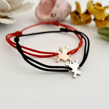 14K Sárga- és Rózsa Arany Páros Karkötő Szett Gyémánttal és állítható zsinórral - Puzzle Darabok