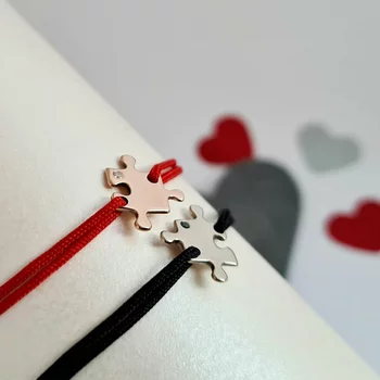 14K Sárga- és Rózsa Arany Páros Karkötő Szett Gyémánttal és állítható zsinórral - Puzzle Darabok
