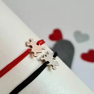 14K Sárga- és Rózsa Arany Páros Karkötő Szett Gyémánttal és állítható zsinórral - Puzzle Darabok