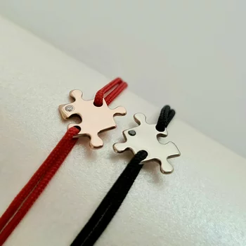 14K Sárga- és Rózsa Arany Páros Karkötő Szett Gyémánttal és állítható zsinórral - Puzzle Darabok