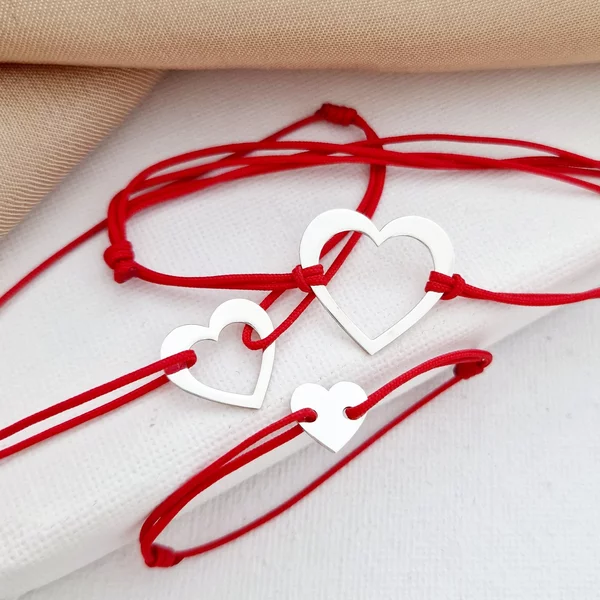 Ezüst Hármas Családi karkötő Szett - Szív a Szívben - állítható zsinórral