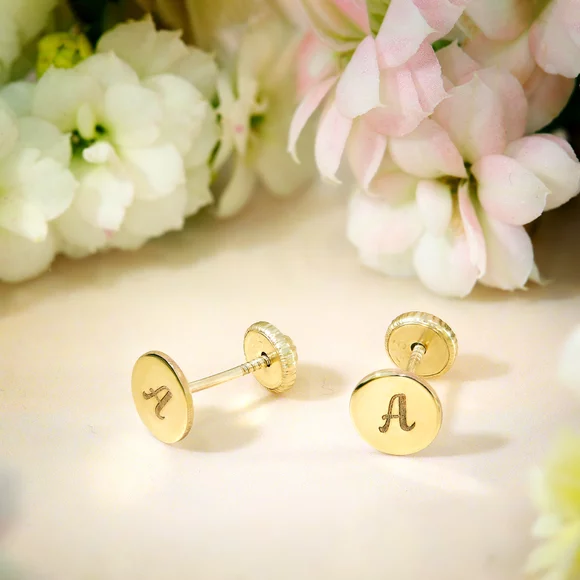 9K Érme Baba Fülbevaló Monogrammal