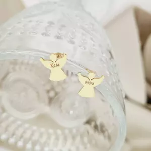Angyal Fülbevaló - 18K Sárga Aranyozott 925 Sterling Ezüst - Stekkeres