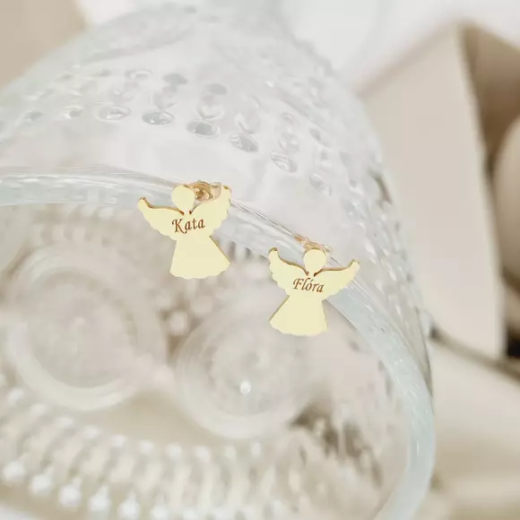 Angyal Fülbevaló - 18K Sárga Aranyozott 925 Sterling Ezüst - Stekkeres