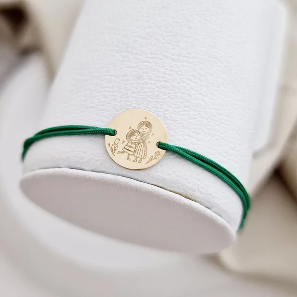 Anya és Lánya Karkötő - 14K Sárga Arany 12 mm Érme - Állítható Zsinór