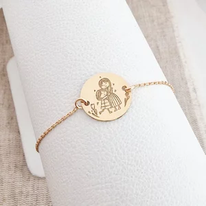 Anya és Lánya Karkötő - 18K Sárga Aranyozott 925 Sterling Ezüst 15 mm Érme- Lánccal