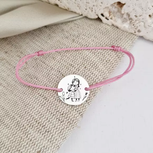 Anya és Lánya Karkötő - 925 Sterling Ezüst 15 mm Érme - Állítható Zsinór