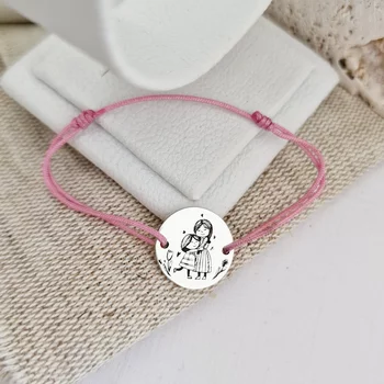 Anya és Lánya Karkötő - 925 Sterling Ezüst 15 mm Érme - Állítható Zsinór