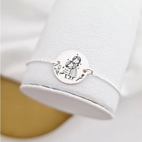 Anya és Lánya Karkötő - 925 Sterling Ezüst 15 mm Érme- Lánccal