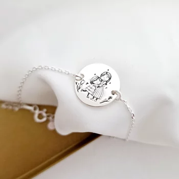 Anya és Lánya Karkötő - 925 Sterling Ezüst 15 mm Érme- Lánccal